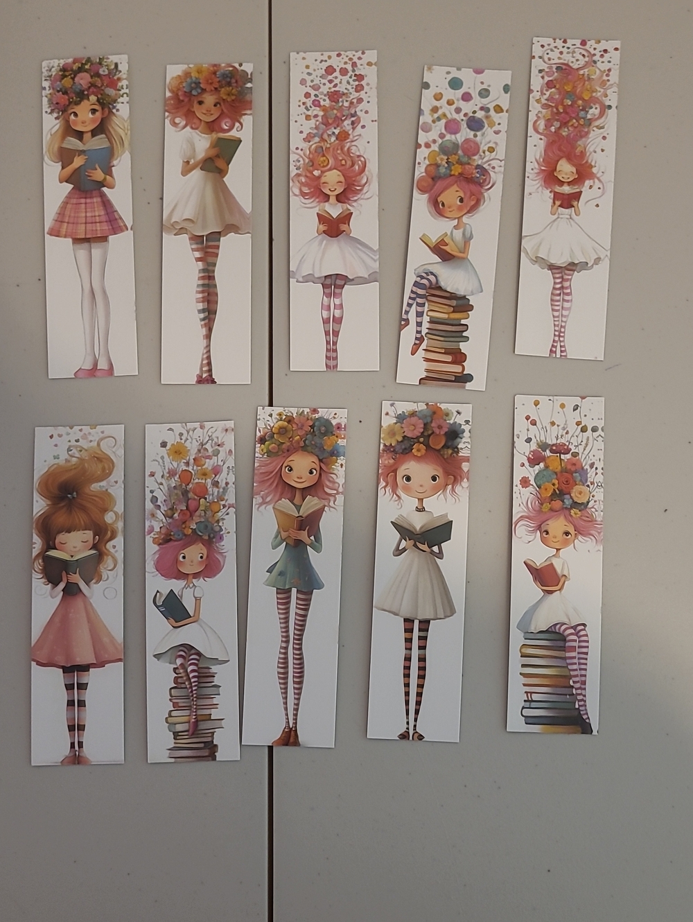 Whimsical Floral Girl Bookmarks - Set of 32